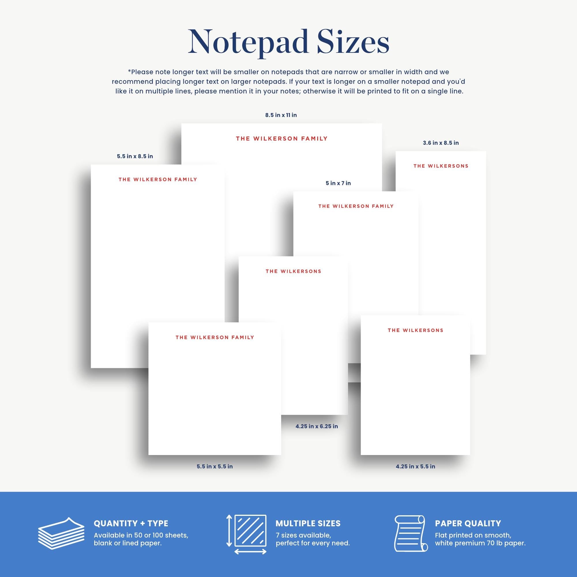 The image is a collection of various sizes of notebooks or pads, each with different designs and features.