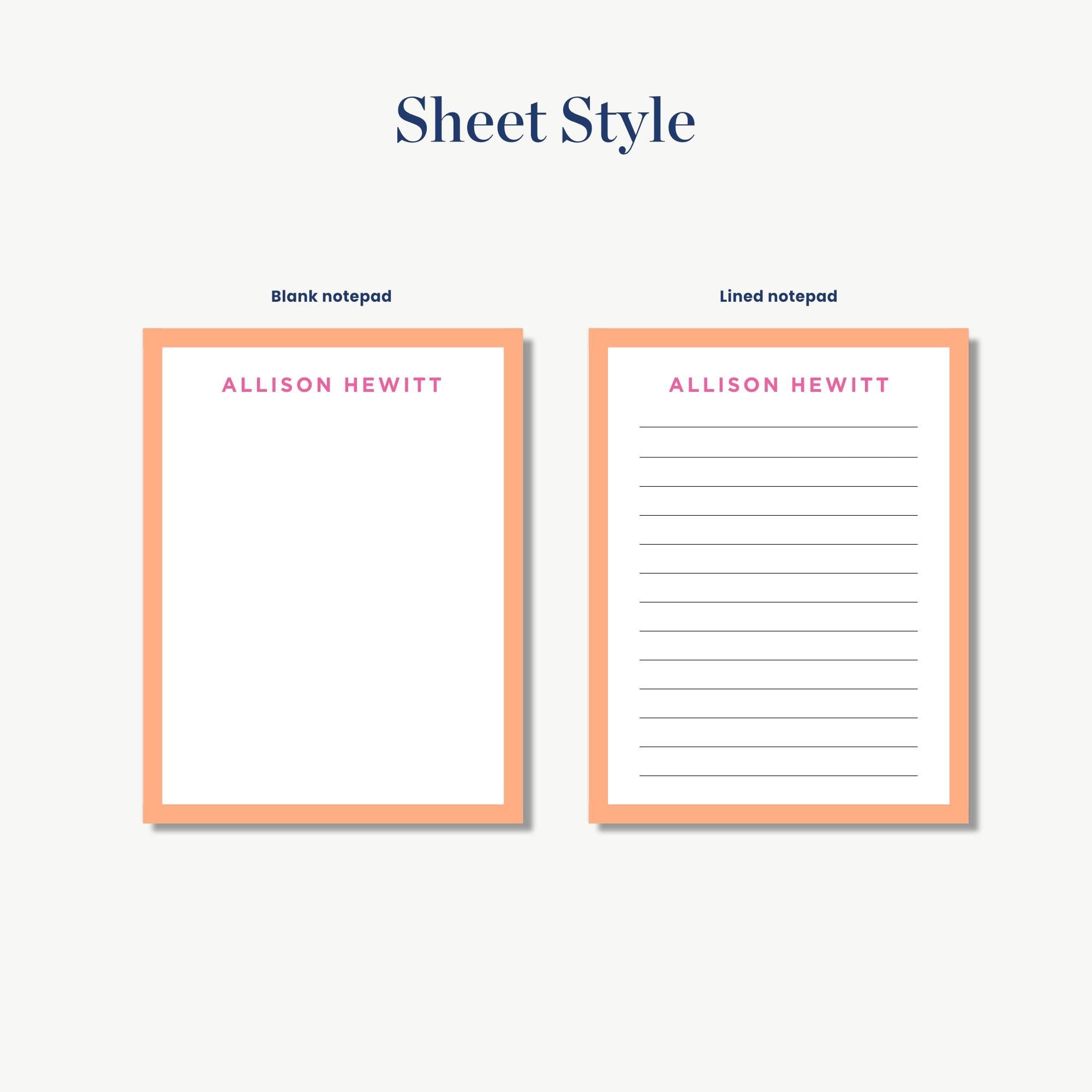 two blank notepads with different styles, one with a blank pad and the other with lined pads.