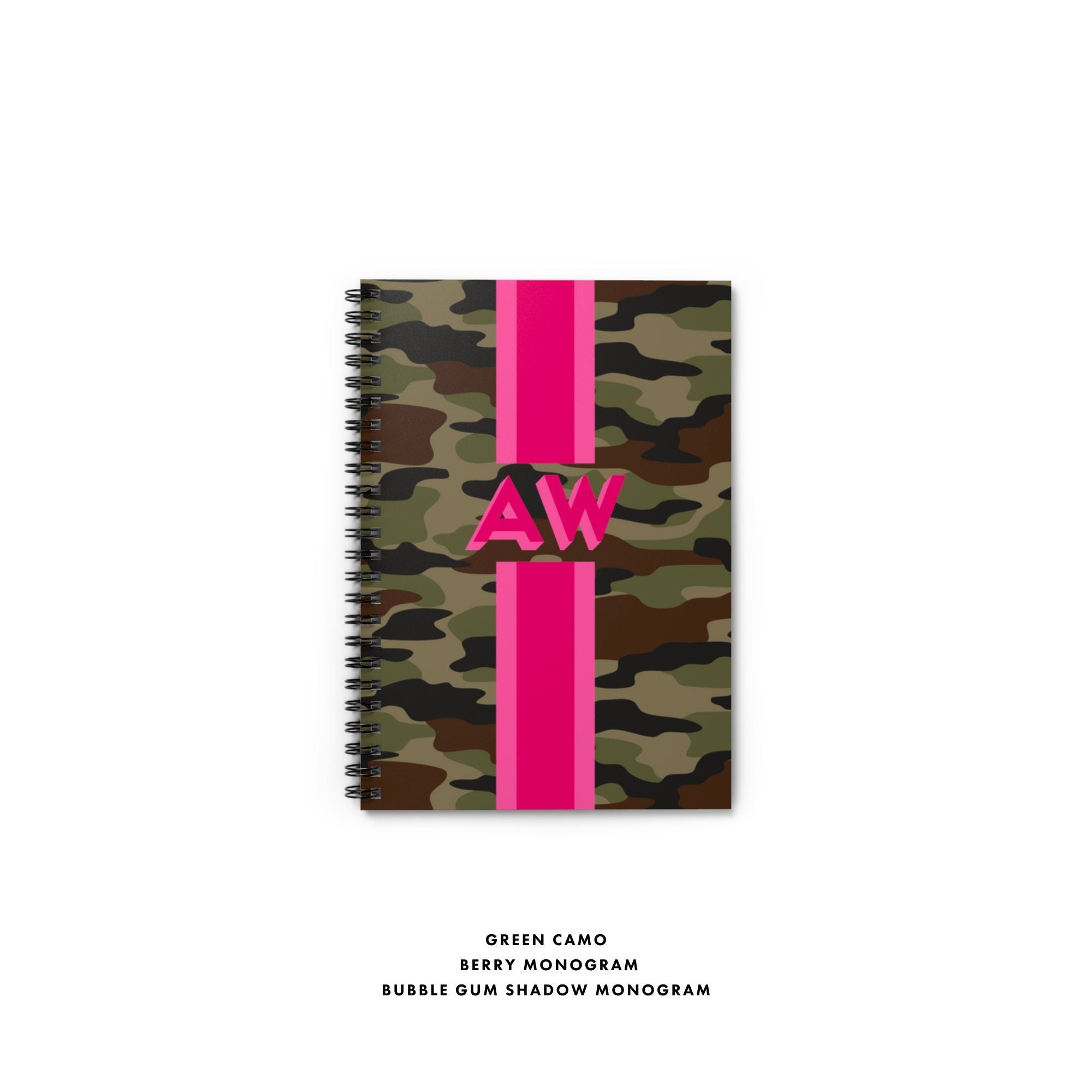 monogram camo notebook, custom notebook, personalized stationery, custom stationery, lined notebook, custom journal, camouflage pattern