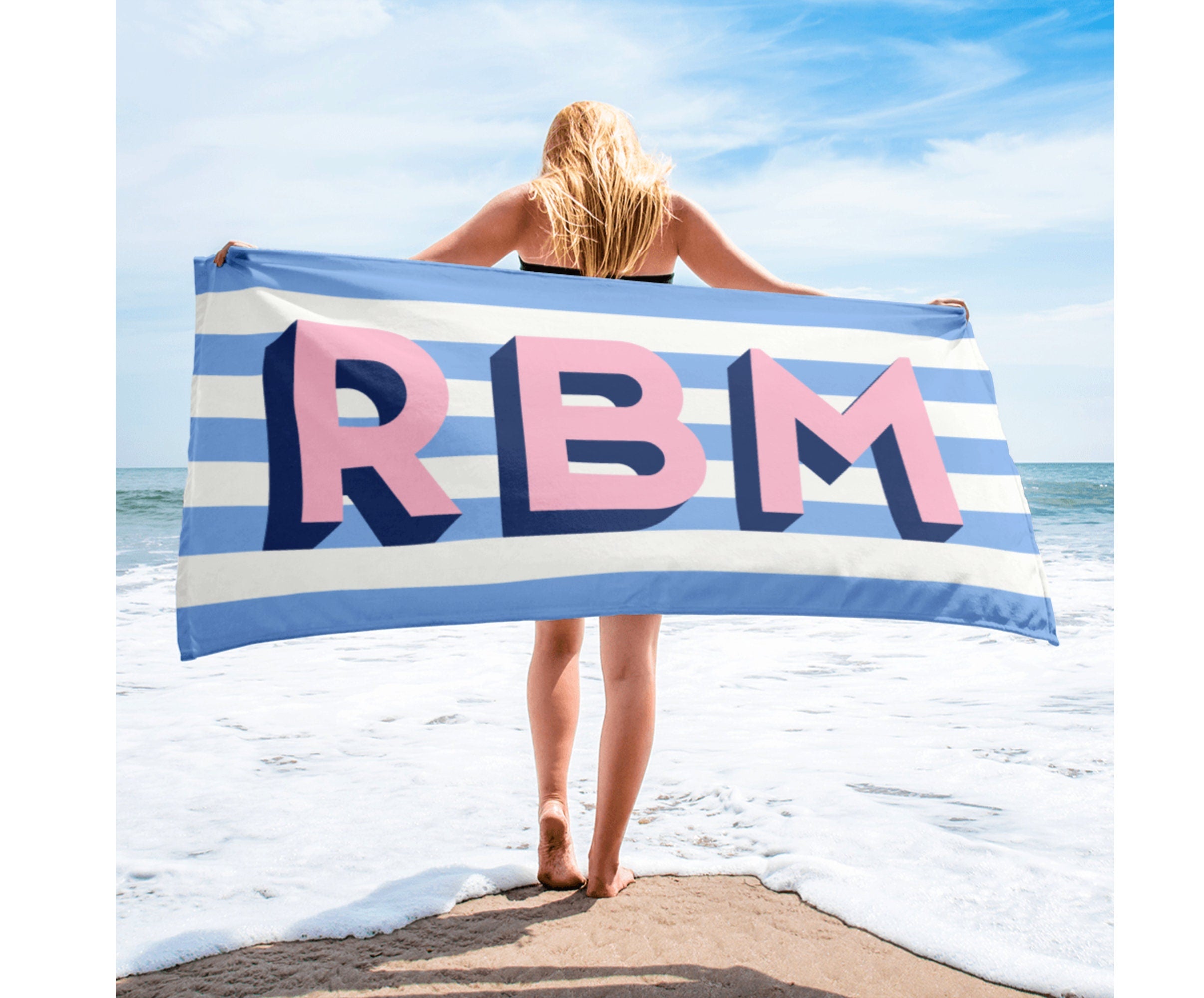 shadow monogram striped Custom Beach towels, Personalized beach towel, Personalized Bridesmaid Gift, personalized bachelorette party gifts