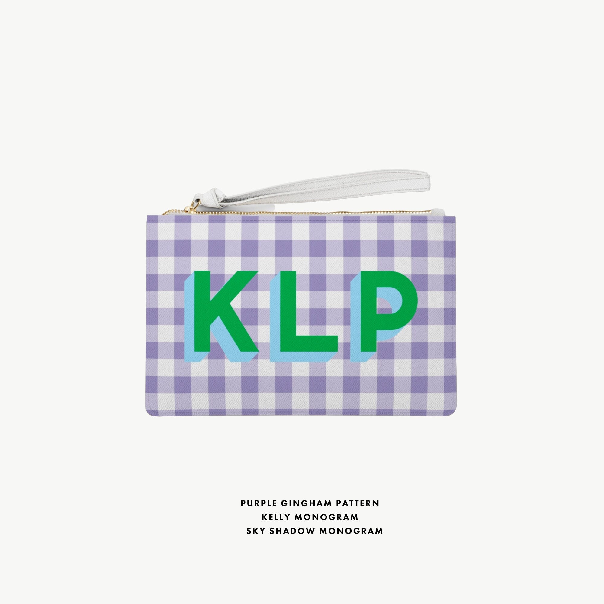 purple gingham Shadow Monogram Leather Clutch Personalized Wristlet Clutch Custom Initials Saffiano Vegan Leather Cute Gifts Bridal Gifts