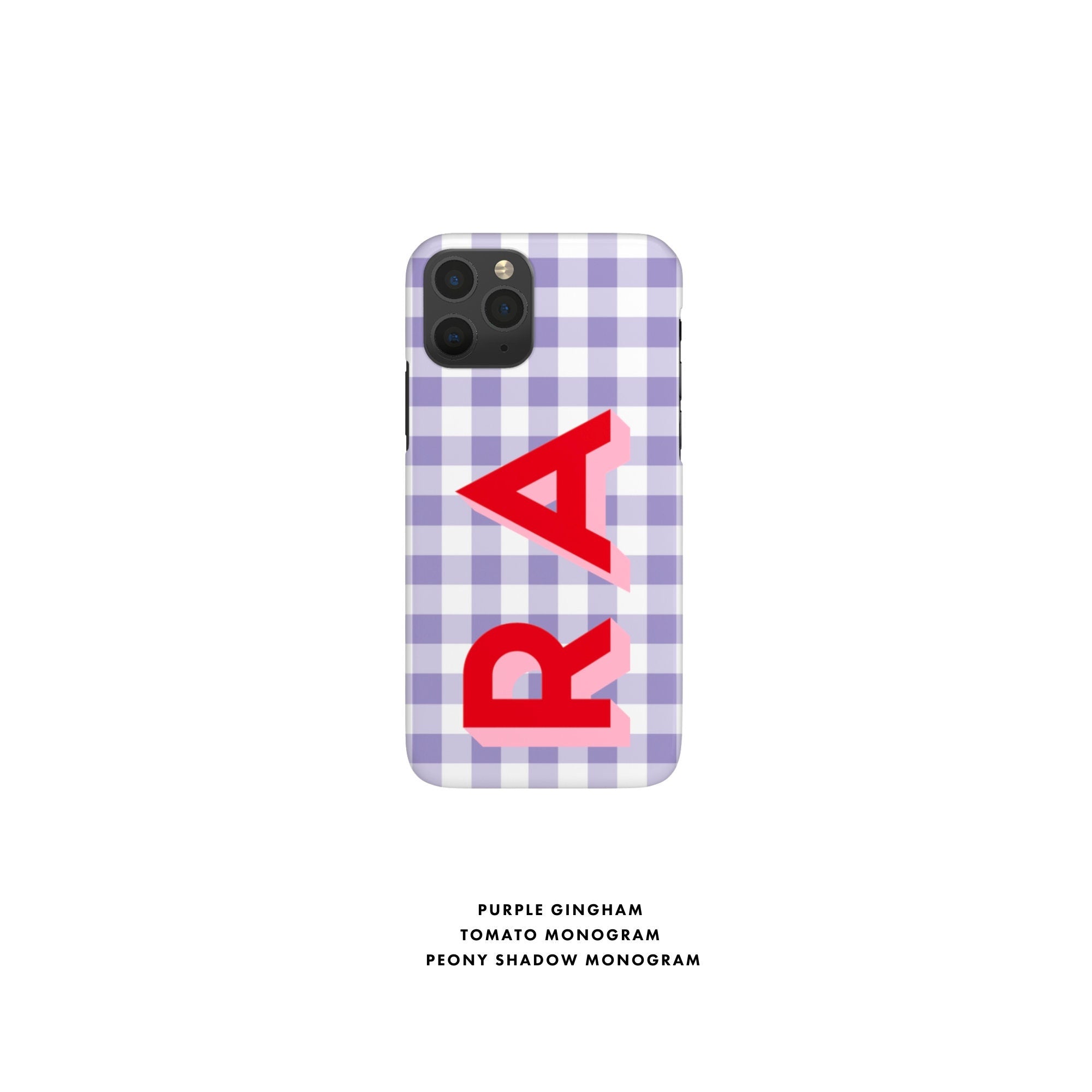 Gingham Shadow Large Monogram Personalized Initial iPhone 12 Case Custom iPhone 13 Pro Case iPhone 11 XS 8 7 Plus XR Samsung Galaxy