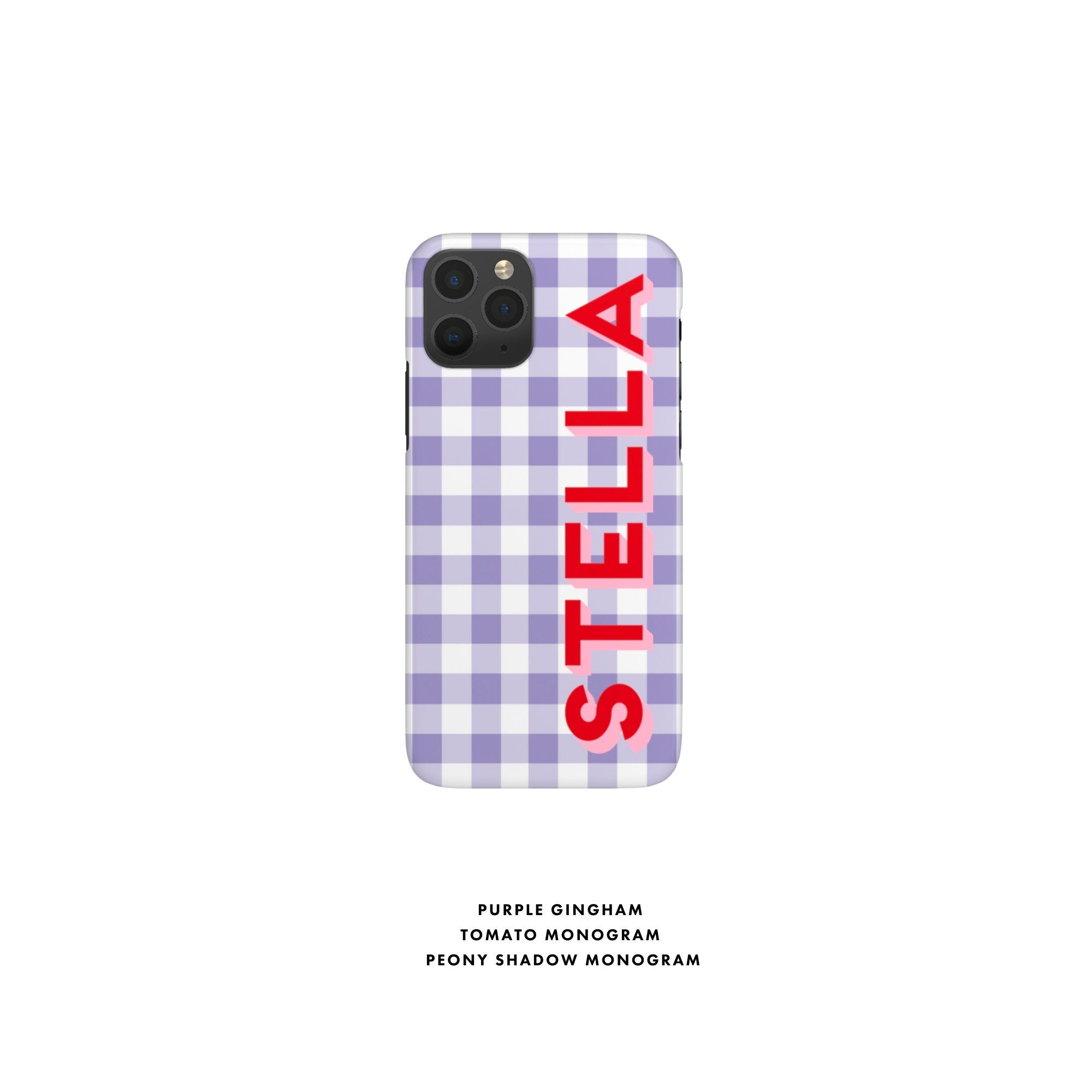 Gingham Shadow Monogram Personalized Name iPhone 12 Case Custom iPhone 13 Pro Case iPhone 11 XS 8 7 Plus XR Samsung Galaxy