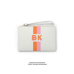Shadow Monogram white Leather Clutch Personalized Wristlet Clutch Custom Initials Saffiano Vegan Leather Cute Gifts Bridal Gifts