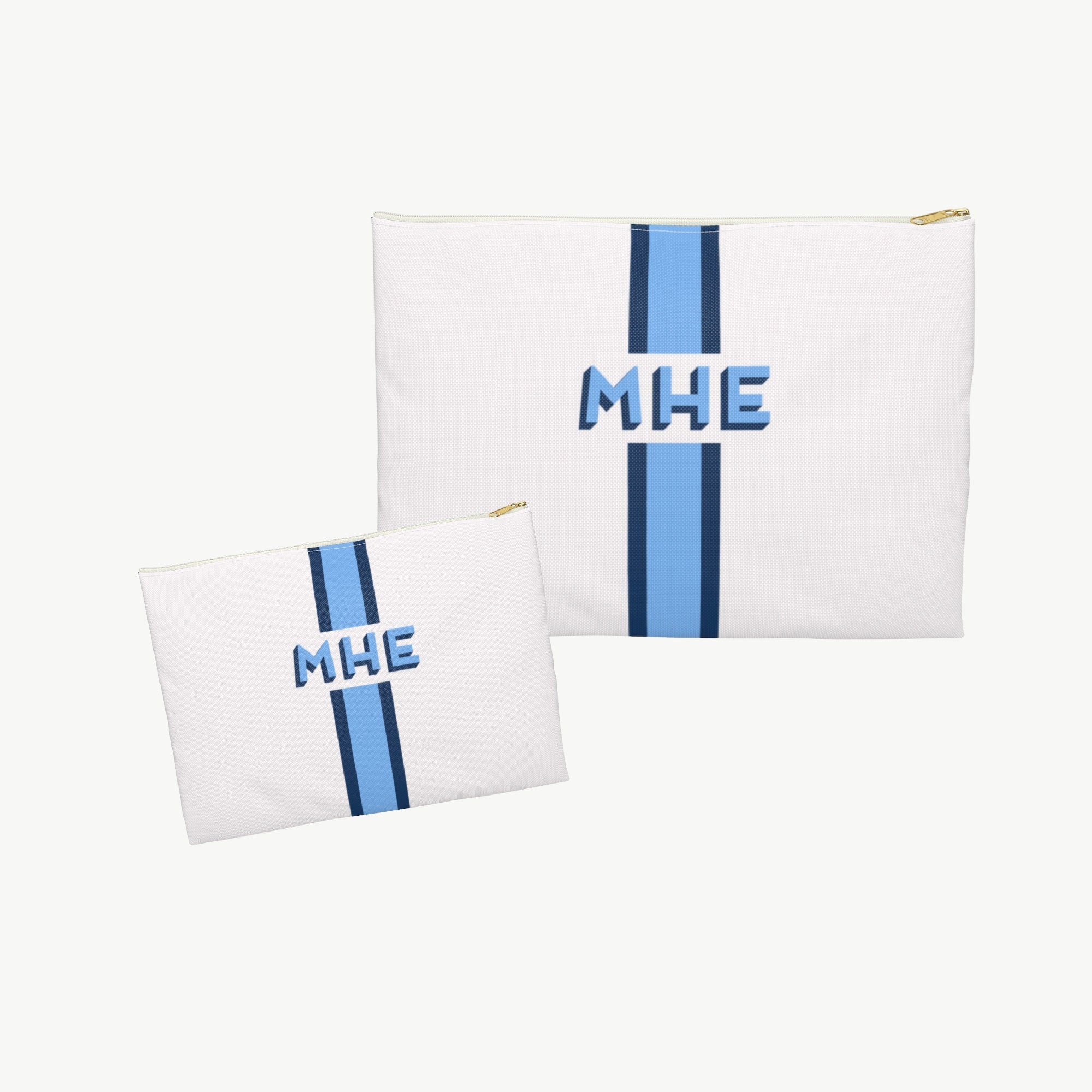 white canvas shadow monogram stripe Makeup Bag set, monogram Bridesmaid Gift, Bridal Party Gifts, monogram clutch