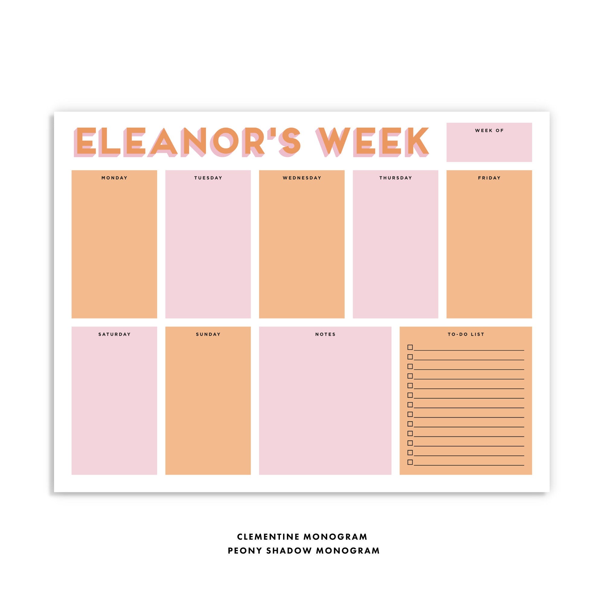 custom 2023 weekly planner notepad, days of the week notepad, monogram planner notepad, personalized planner, mom planner, family planner