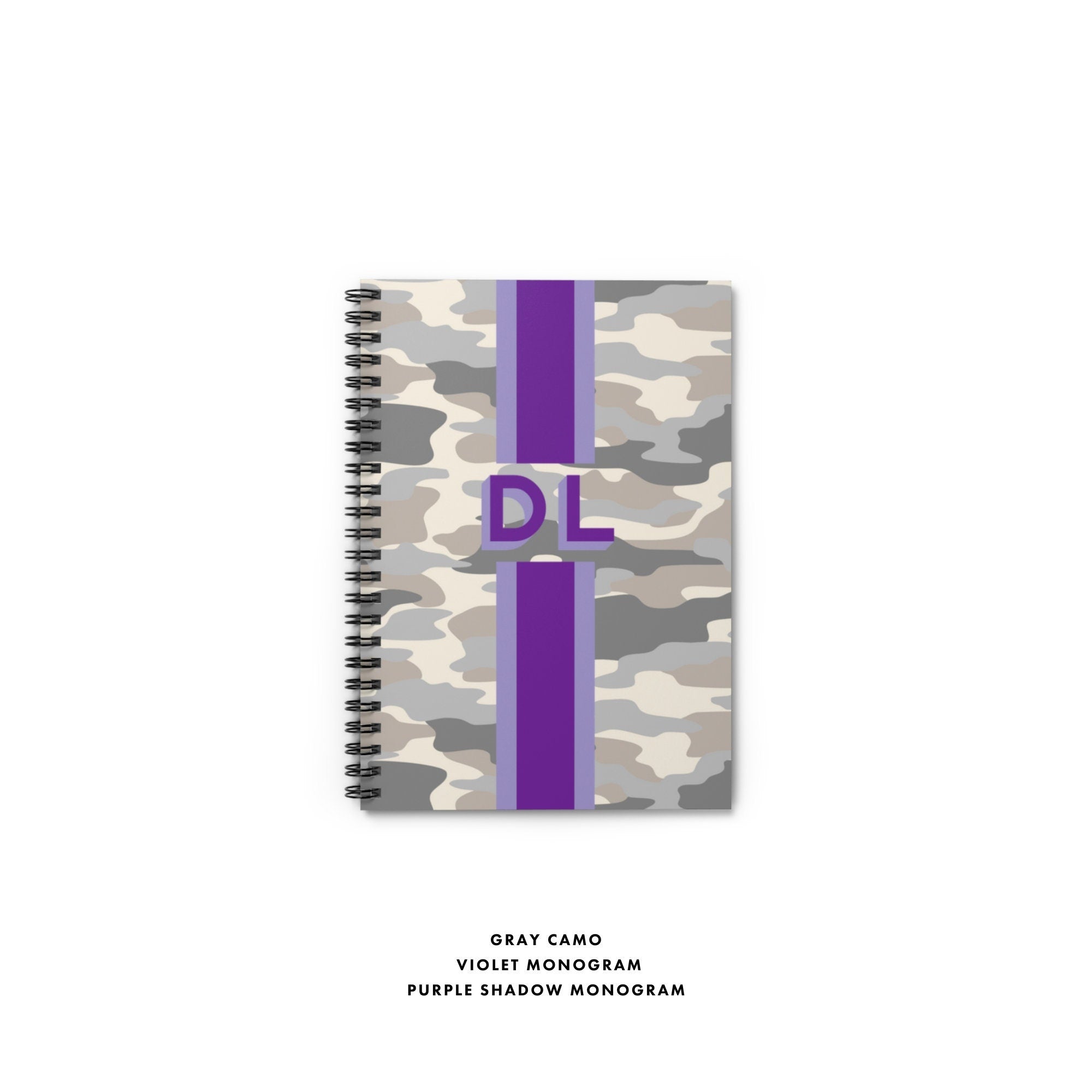 monogram camo notebook, custom notebook, personalized stationery, custom stationery, lined notebook, custom journal, camouflage pattern