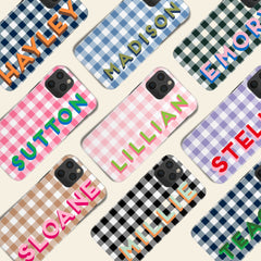 Gingham Shadow Monogram Personalized Name iPhone 12 Case Custom iPhone 13 Pro Case iPhone 11 XS 8 7 Plus XR Samsung Galaxy