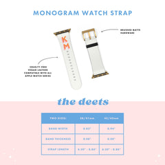 monogram apple watch strap, personalized band for apple watch, vegan leather watch strap 38mm 40mm 42mm 44mm shadow monogram gifts