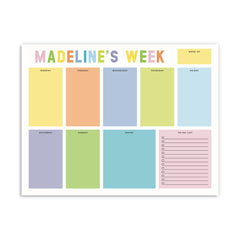 custom weekly planner notepad, days of the week notepad, monogram planner notepad, personalized planner, colorful organizing, teen gift