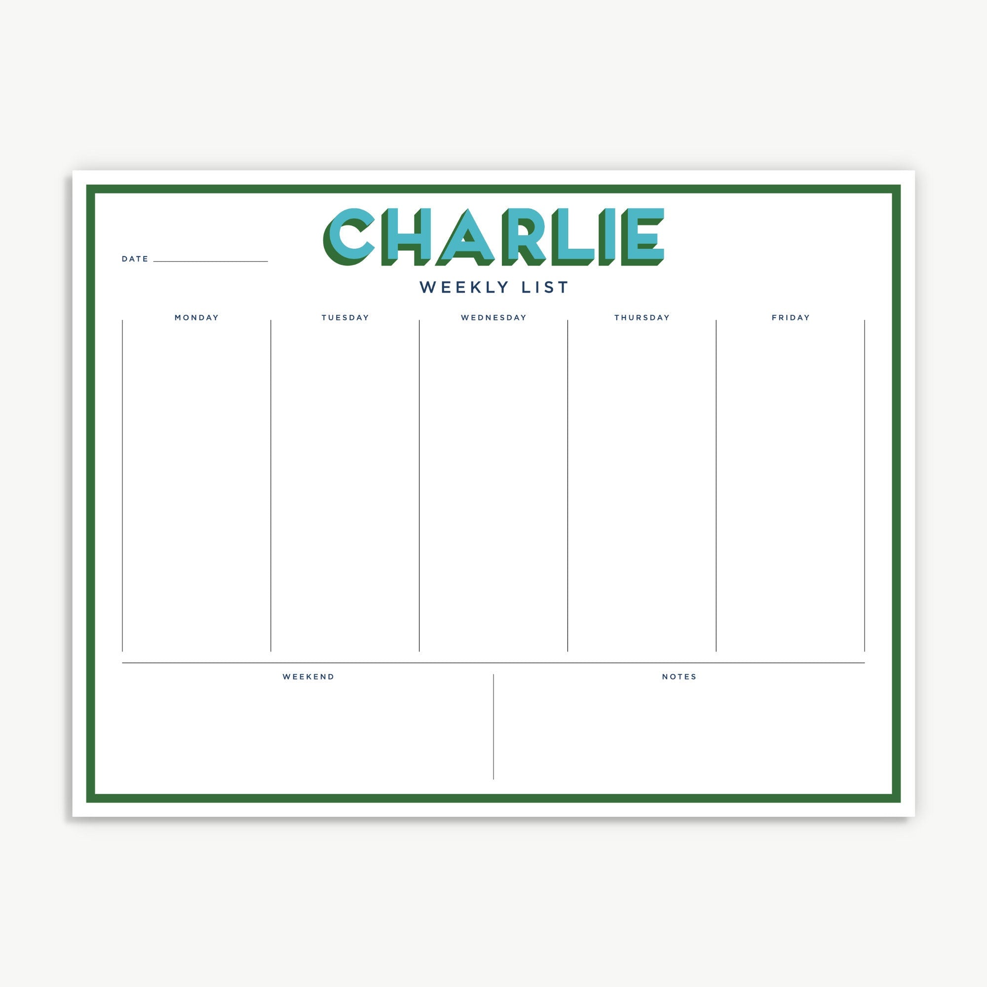 Personalized Weekly Planner Border Notepad